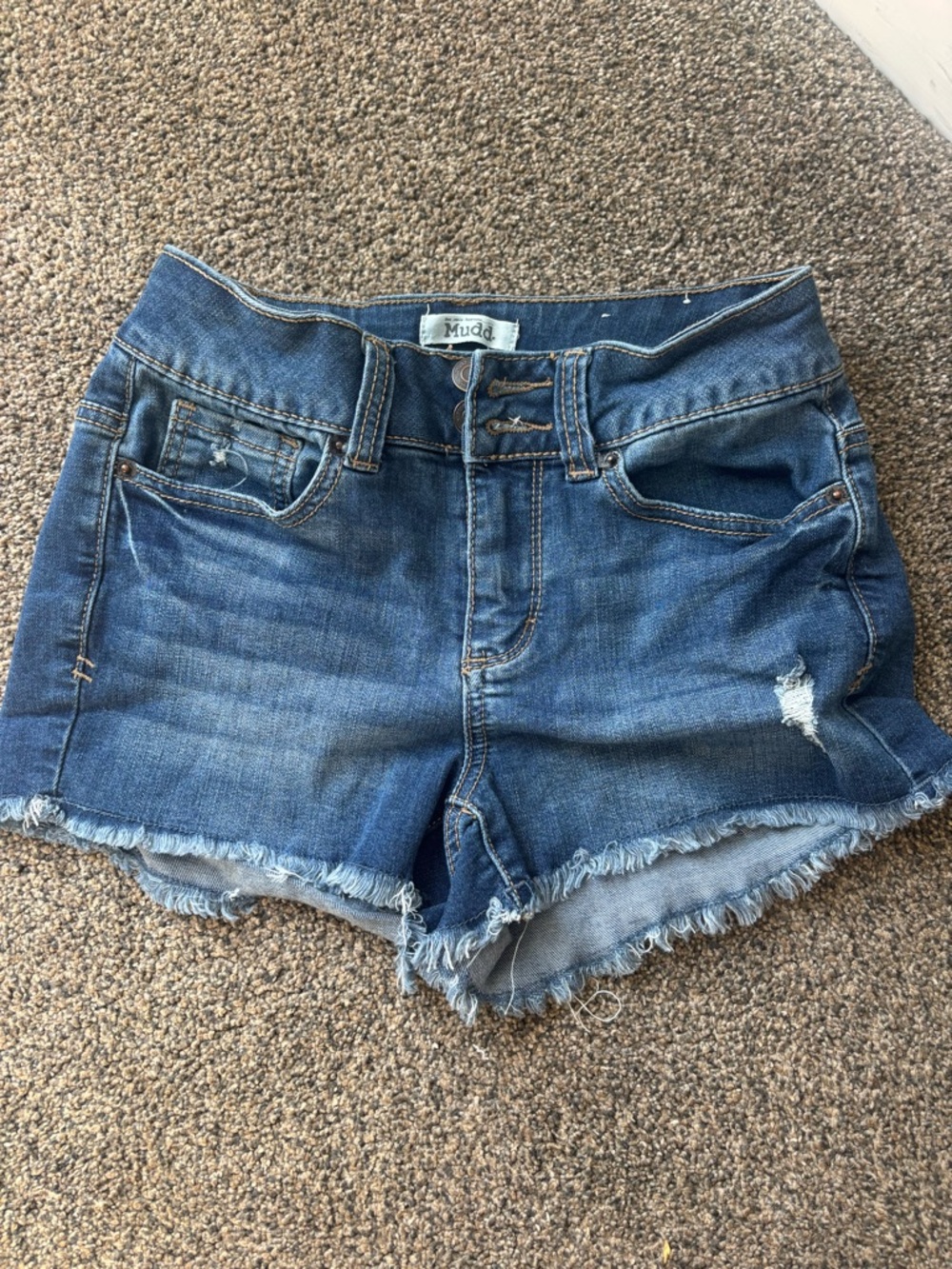 Mudd Frayed Hem Distressed Blue Denim Shorts